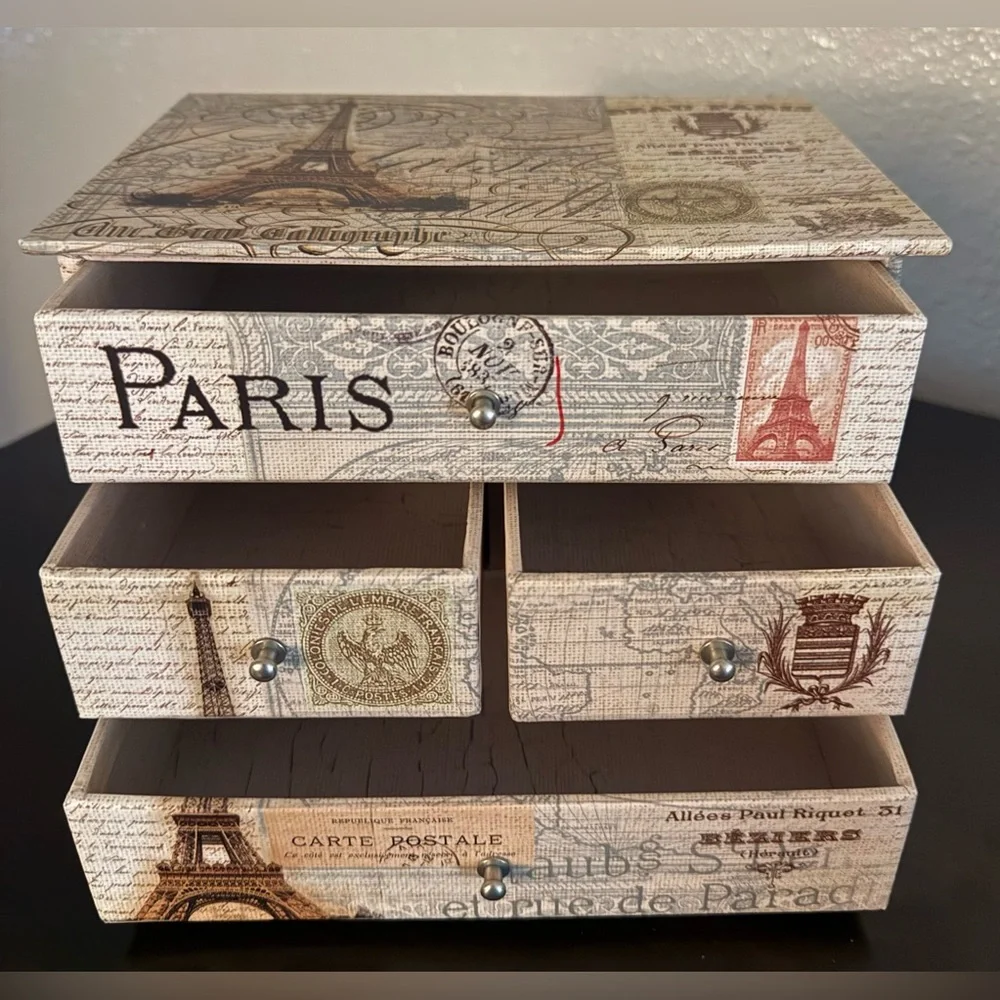 Paris Jewelry Box Organizer Vintage Style Trinket Storage Eiffel Tower Decor